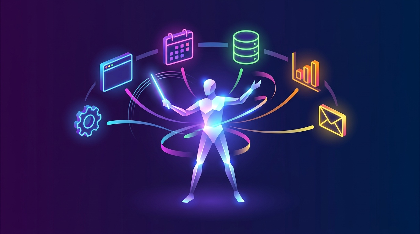 AI conductor orchestrating tools visual